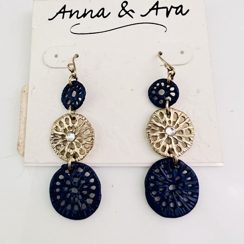Anna & Ava Earrings Dangle Drop  Circlessilver Blue Tone 4554